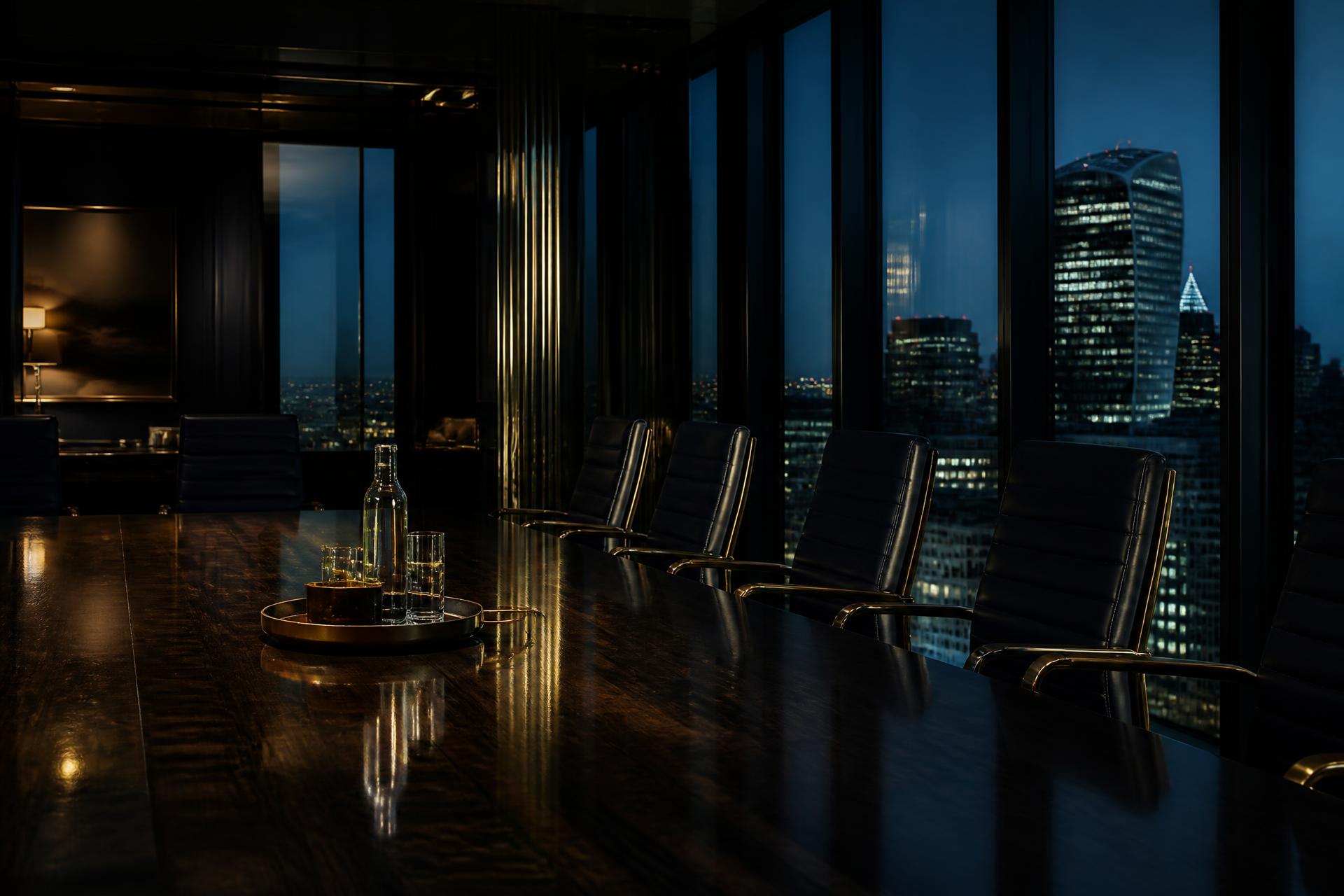 Boardroom overlooking the City of London at dusk